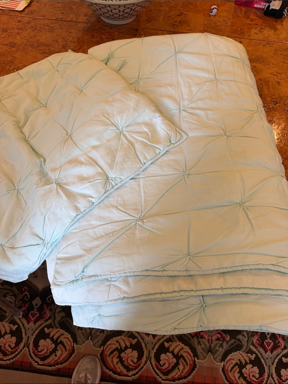Pottery Barn Kids Aqua Pintuck Quilt - Soft Aqua Tufted Bedding